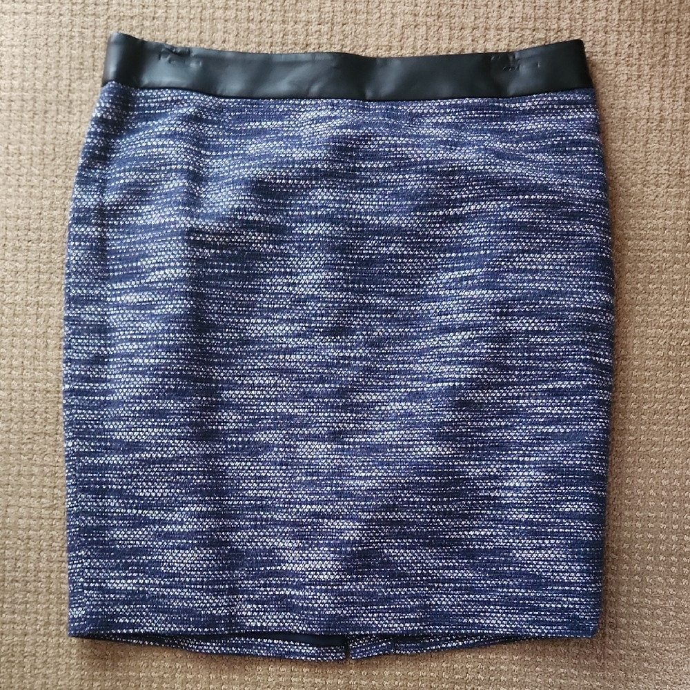 Ann Taylor Blue Tweed Pencil Skirt Casual Knee-Length